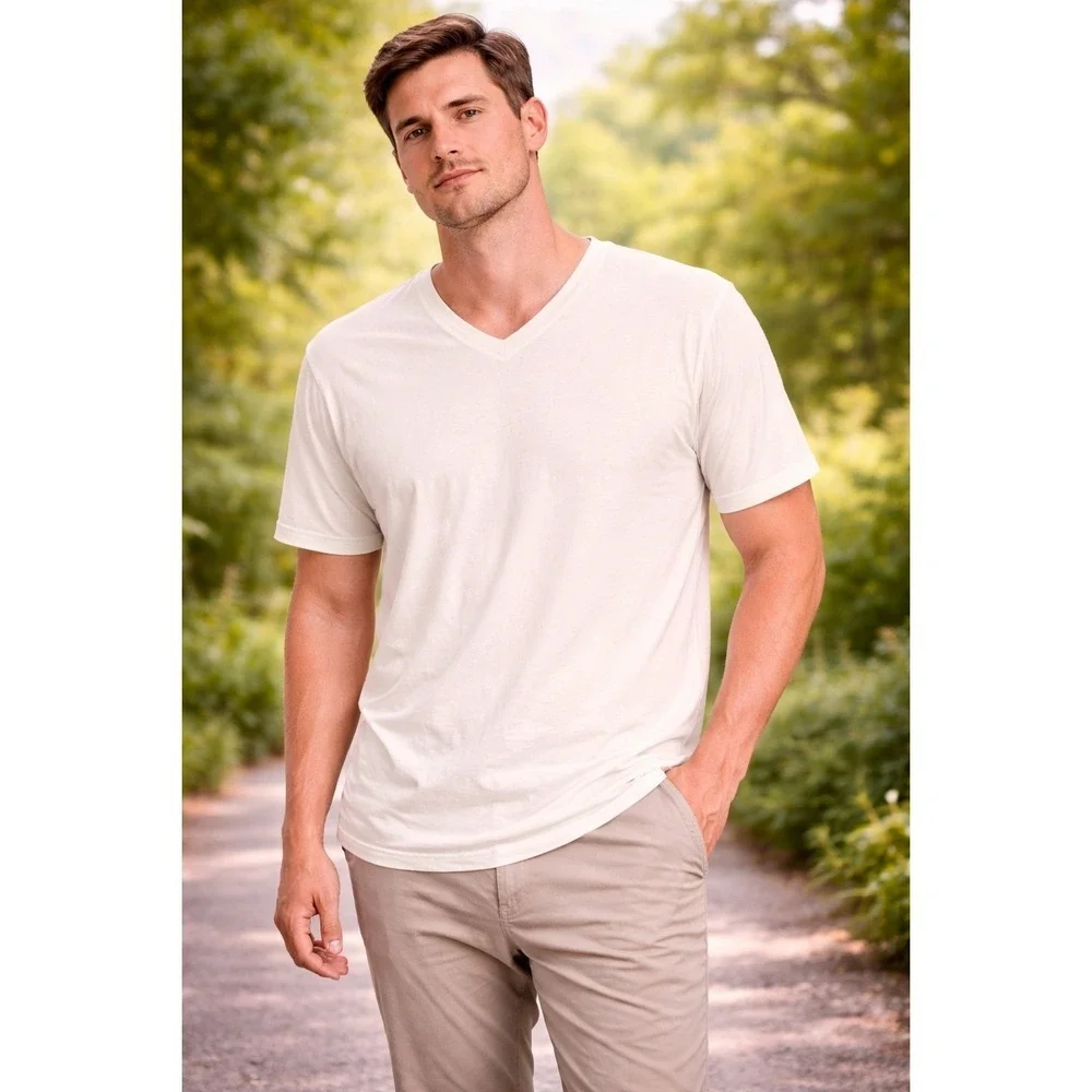 Jockey White V-Neck T-Shirt Mens Large‎ 100% Cotton Short Sleeve Undershirt